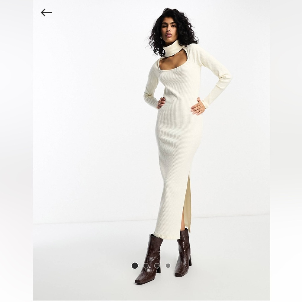 ASOS DESIGN- super soft ribbed long sleeve fitted midi dress with choker detail - Picture 1 of 5
